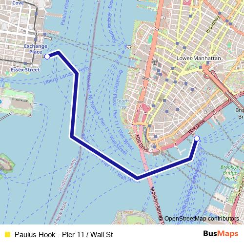 Paulus Hook - Pier 11 / Wall St ferry Line Map