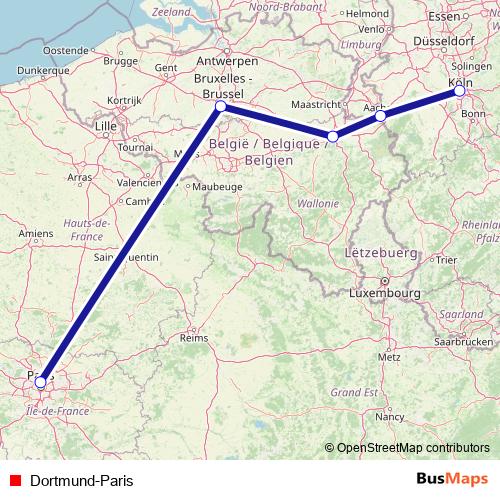 Dortmund-Paris rail Line Map