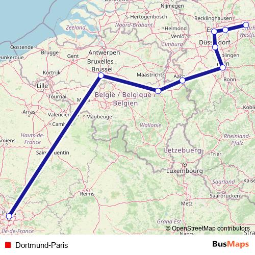 Dortmund-Paris rail Line Map