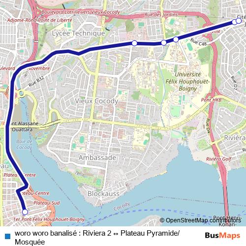 woro woro banalisé : Riviera 2 ↔ Plateau Pyramide/Mosquée bus Line Map