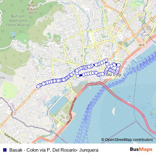 Basak - Colon via P. Del Rosario- Junquera bus Line Map
