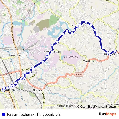 Kavumthazham ↔ Thrippoonithura bus Line Map
