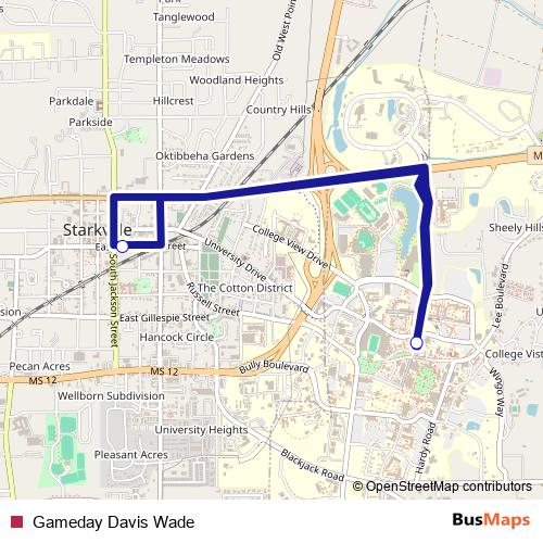 Gameday Davis Wade bus Line Map