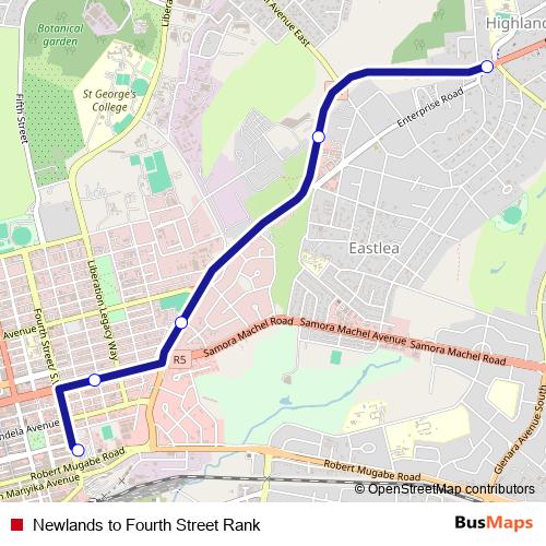 Newlands to Fourth Street Rank bus Line Map