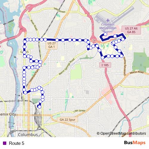 Route 5 bus Line Map
