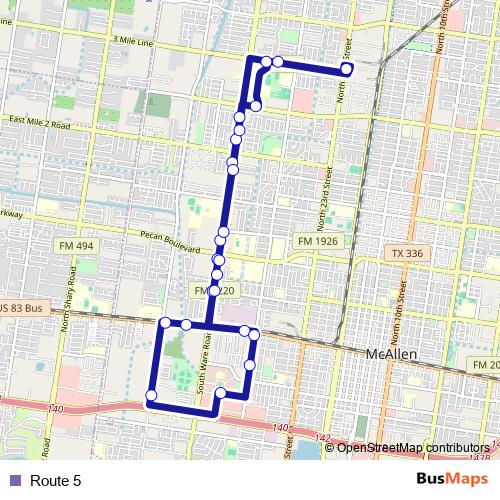 Route 5 bus Line Map