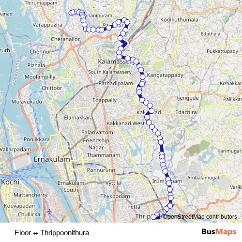 Eloor ↔ Thrippoonithura bus Line Map