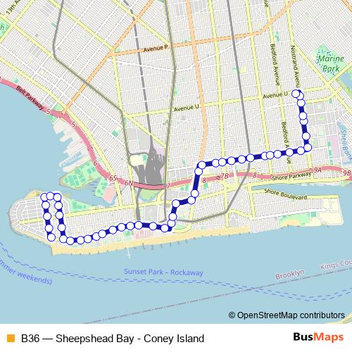 B36 bus Line Map