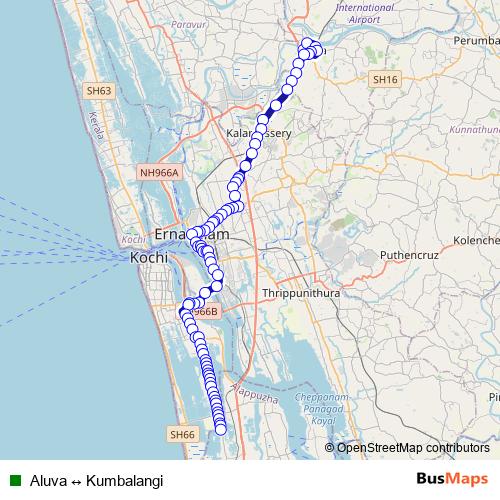 Aluva ↔ Kumbalangi bus Line Map