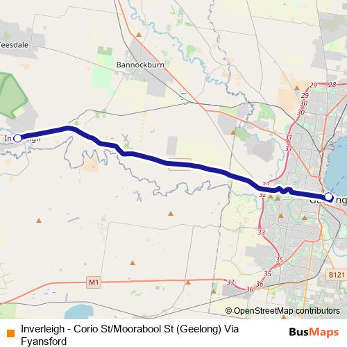 Inverleigh - Corio St/Moorabool St (Geelong) Via Fyansford bus Line Map
