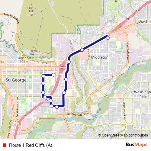 Route 1 Red Cliffs (A) bus Line Map