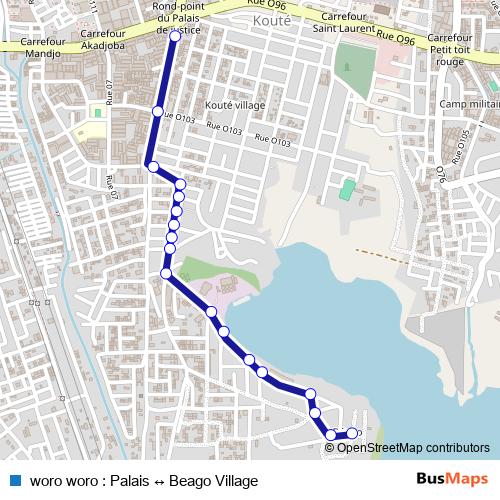 woro woro : Palais ↔ Beago Village bus Line Map