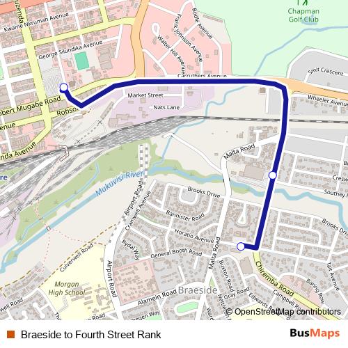 Braeside to Fourth Street Rank bus Line Map