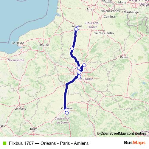 Flixbus 1707 bus Line Map