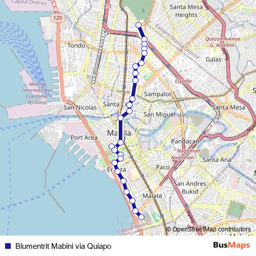 Blumentrit Mabini via Quiapo bus Line Map