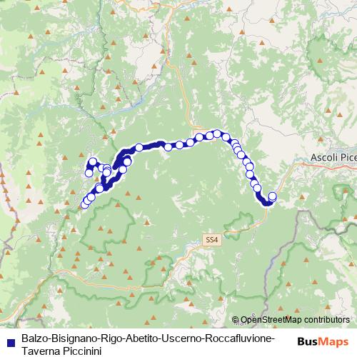 Balzo-Bisignano-Rigo-Abetito-Uscerno-Roccafluvione-Taverna Piccinini bus Line Map