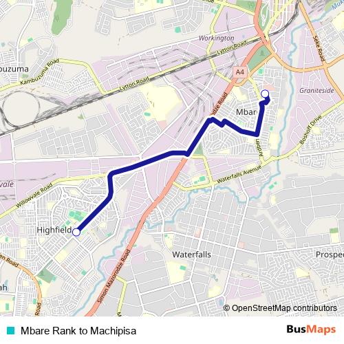 Mbare Rank to Machipisa bus Line Map