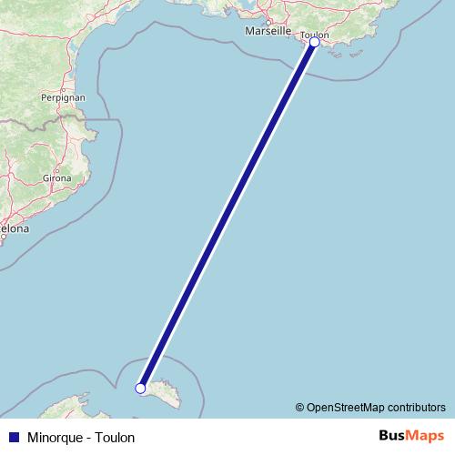 Minorque - Toulon ferry Line Map