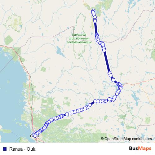 Ranua - Oulu bus Line Map
