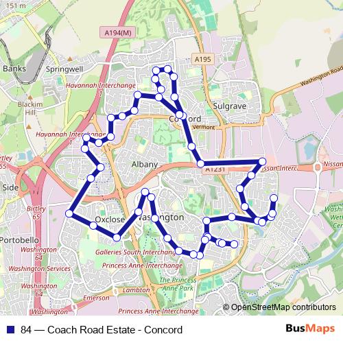84 bus Line Map