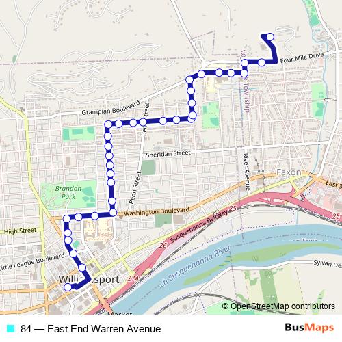 84 bus Line Map