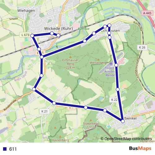 611 bus Line Map