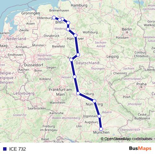 ICE 732 rail Line Map