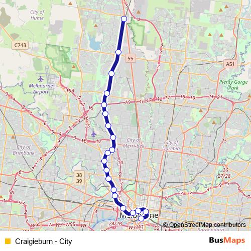 Craigieburn - City metro Line Map