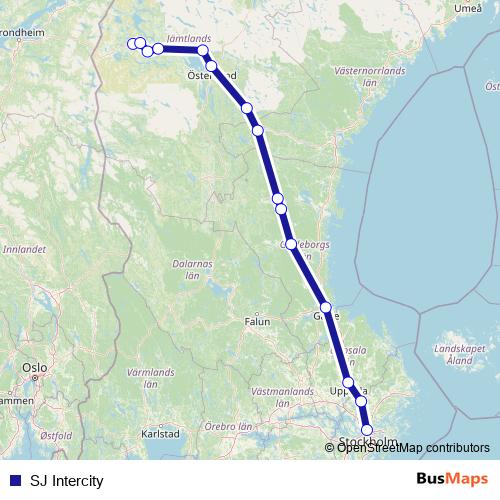 SJ Intercity rail Line Map