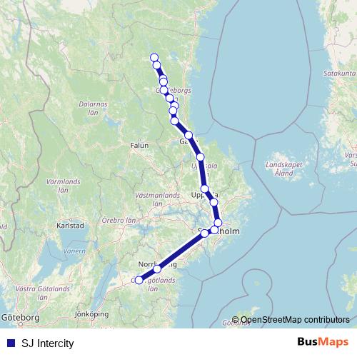 SJ Intercity rail Line Map