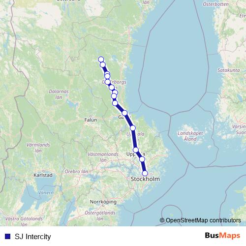 SJ Intercity rail Line Map