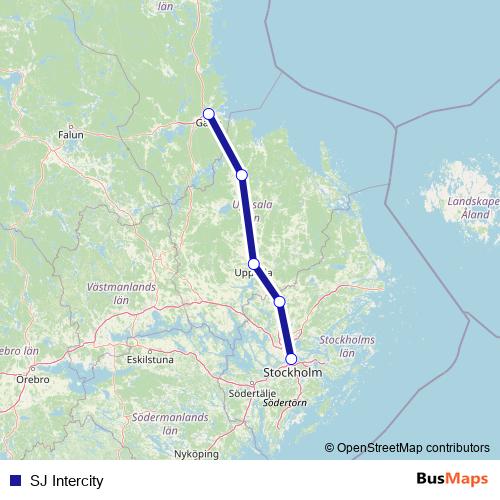 SJ Intercity rail Line Map