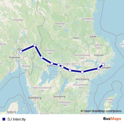 SJ Intercity rail Line Map