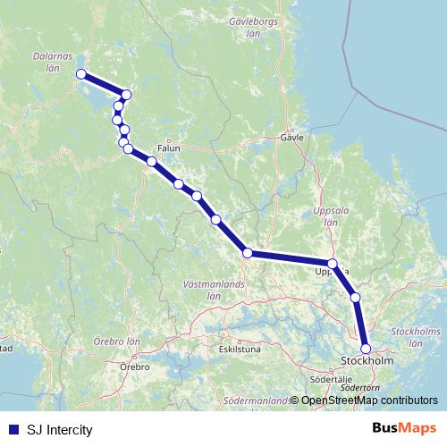 SJ Intercity rail Line Map