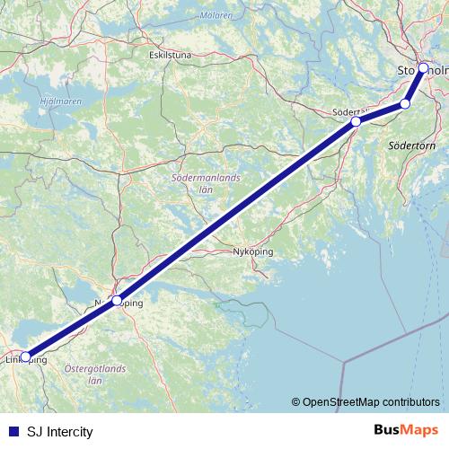 SJ Intercity rail Line Map