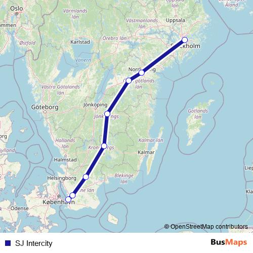SJ Intercity rail Line Map