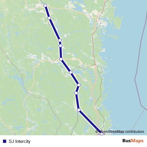 SJ Intercity rail Line Map