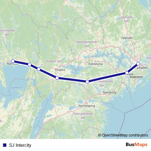 SJ Intercity rail Line Map