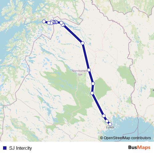 SJ Intercity rail Line Map