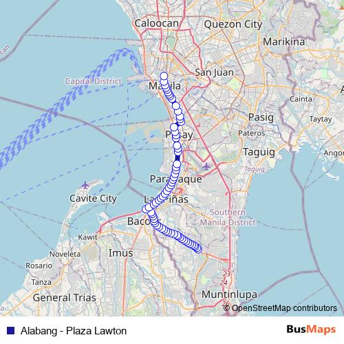 Alabang - Plaza Lawton bus Line Map