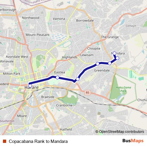 Copacabana Rank to Mandara bus Line Map