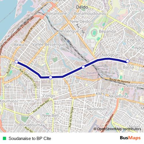 Soudanaise to BP Cite bus Line Map