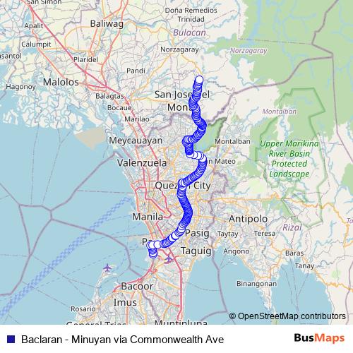 Baclaran - Minuyan via Commonwealth Ave bus Line Map