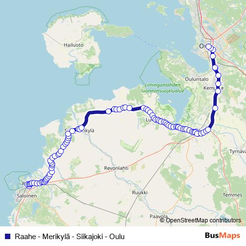 Raahe - Merikylä - Siikajoki - Oulu bus Line Map