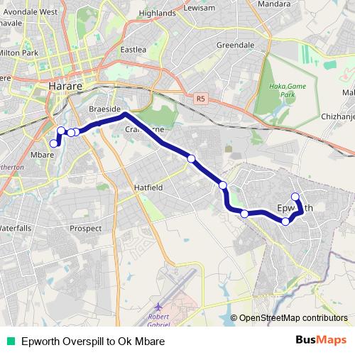 Epworth Overspill to Ok Mbare bus Line Map