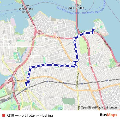 Q16 bus Line Map