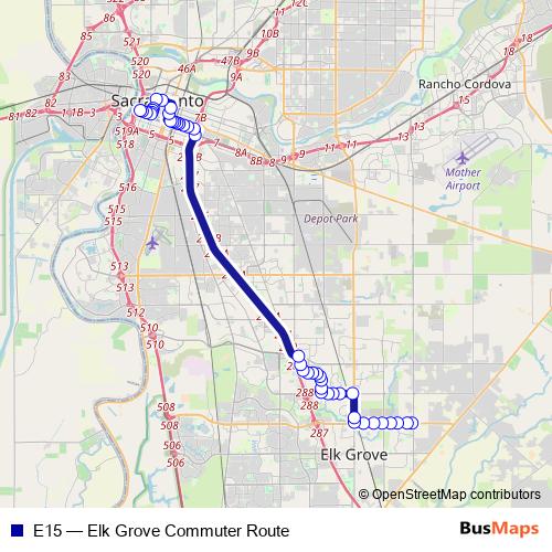 E15 bus Line Map