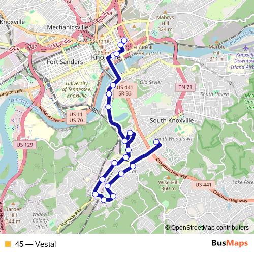 45 bus Line Map