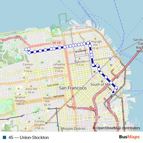 45 bus Line Map