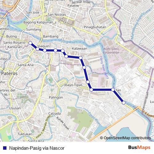 Napindan-Pasig via Nascor bus Line Map